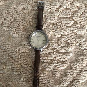Fossil watch with brown leather band